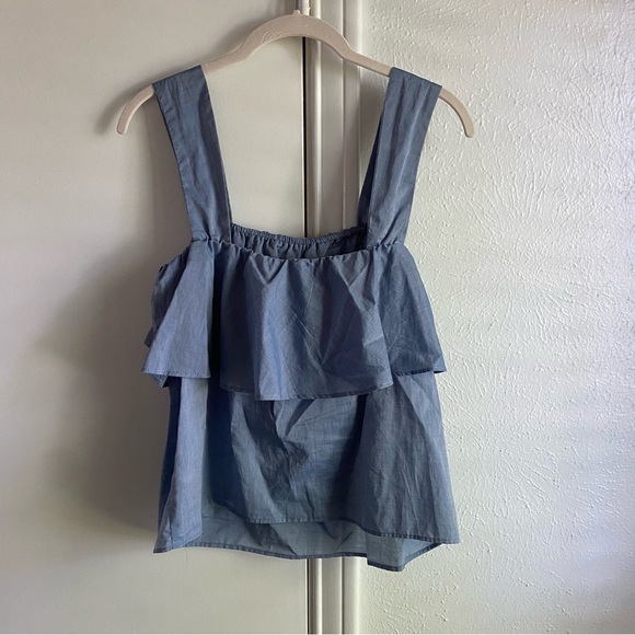 Who What Wear Tiered Chambray Blue Tank Top - Picture 6 of 16